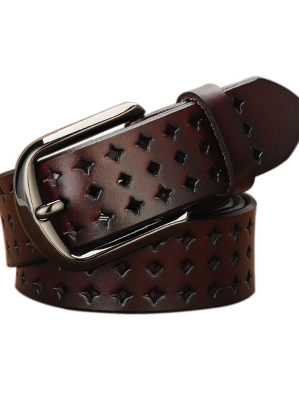 Hollow Leather Belts for Women, Soft Leather Womens Belts with Pin Buckle